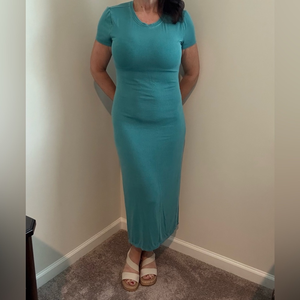 Mahina Teal Ribbed Dress